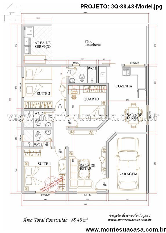 88.48m2-casa-terrea-com-3-quartos-e-garagem-integrada - Imagem 3