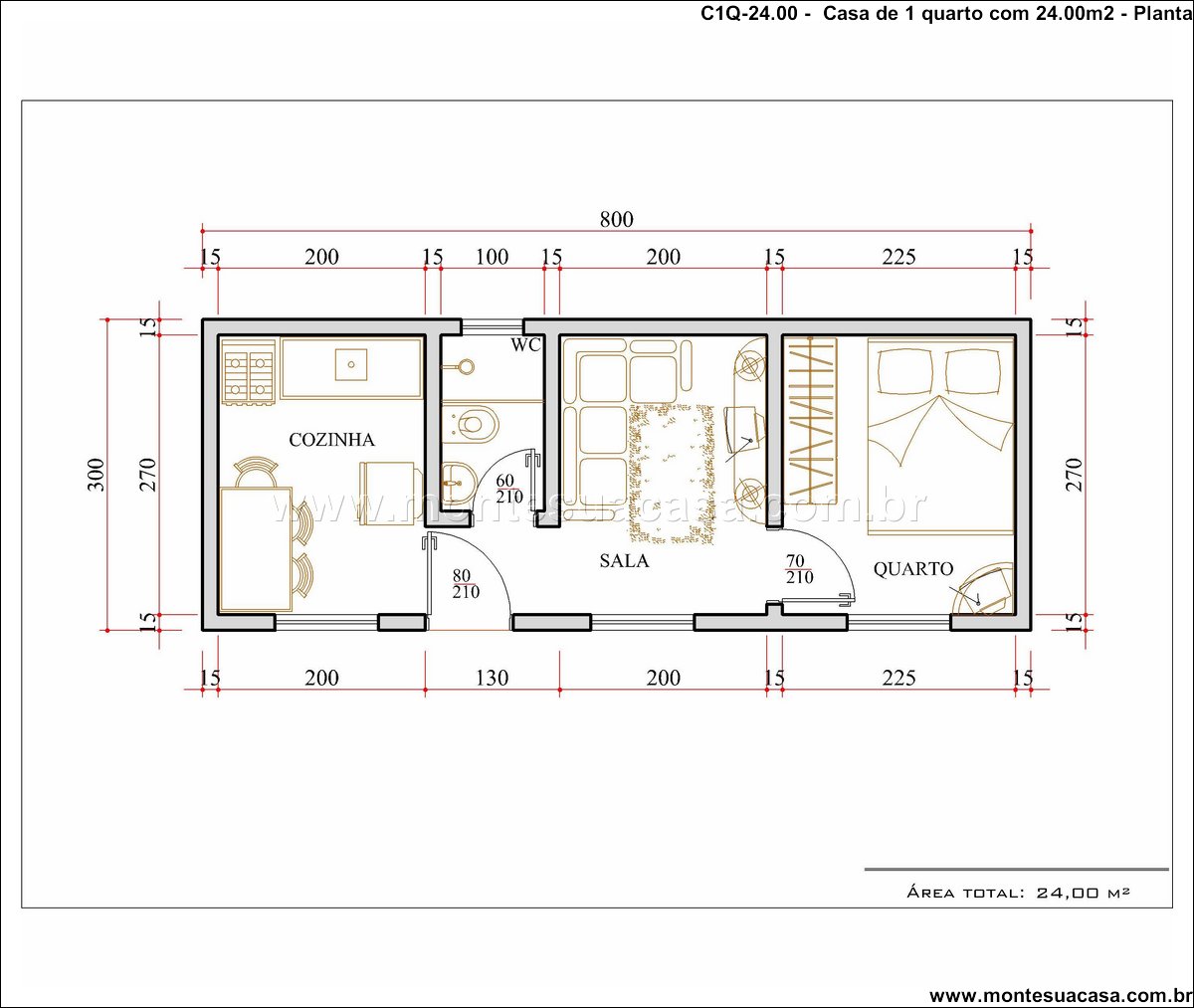 Projeto Casa 1 Quarto 24m Compacta Moderna E Econ mica