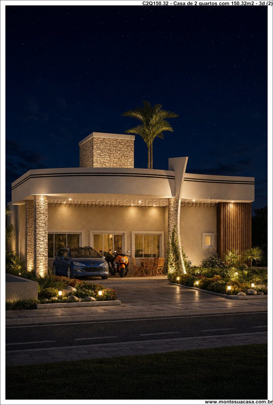 Casa moderna térrea 2 quartos com varanda e garagem 150.32m²
