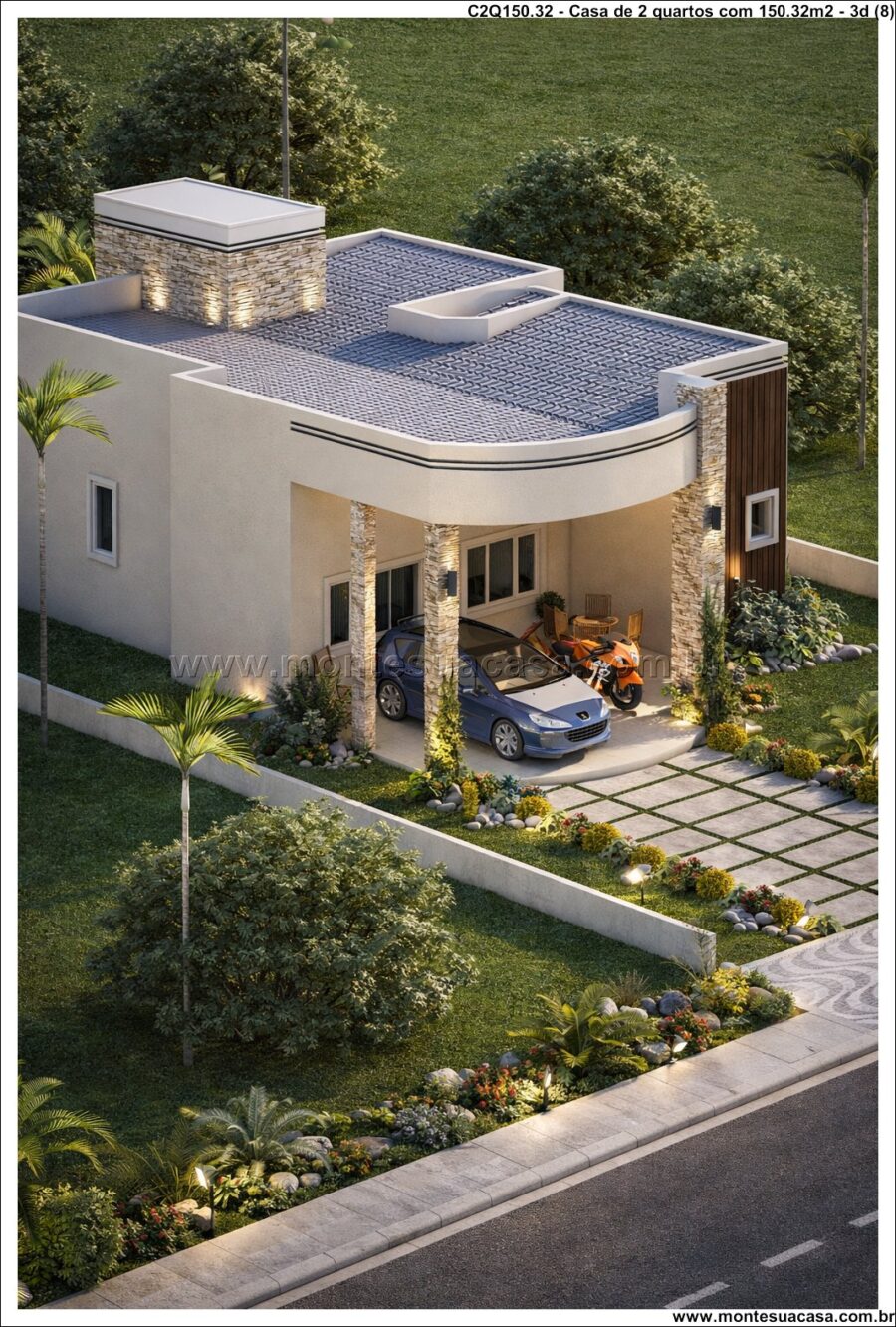 Casa moderna térrea 2 quartos com varanda e garagem 150.32m²