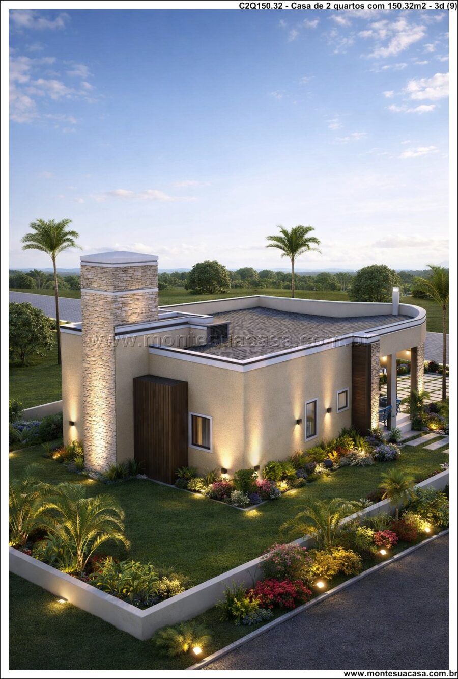 Casa moderna térrea 2 quartos com varanda e garagem 150.32m²