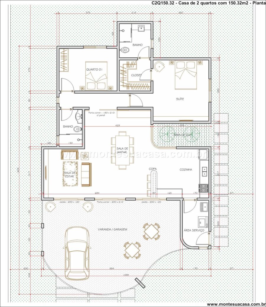 Casa moderna térrea 2 quartos com varanda e garagem 150.32m²