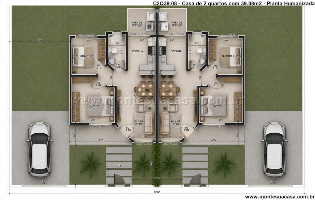 Projeto de Casa Térrea 2 Quartos 39.08m² – Compacta e Moderna