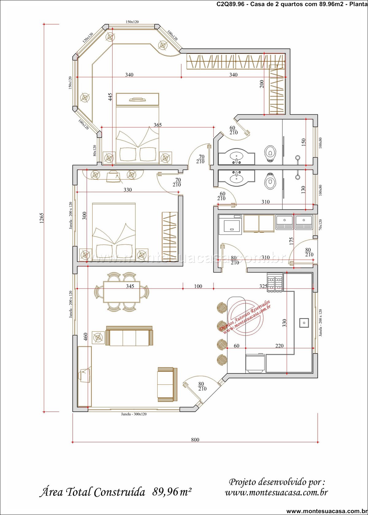 89.96m2-casa-terrea-com-2-quartos-e-cozinha-integrada - Imagem 3