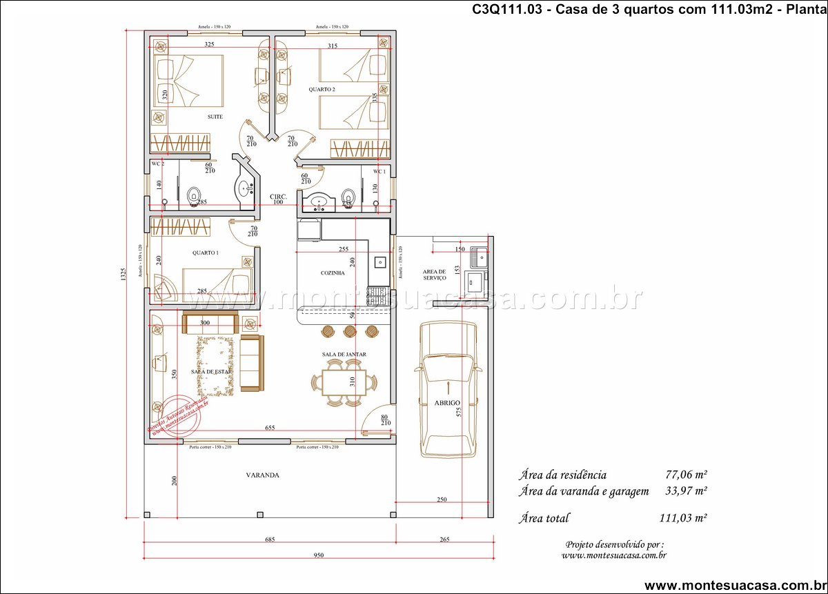 111.03m2-casa-terrea-3-quartos-suite-varanda-e-garagem - Imagem 3