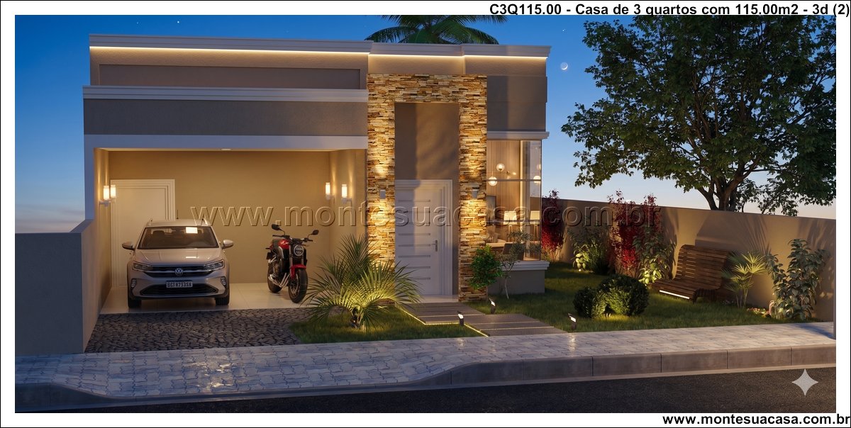 115.00m2-casa-terrea-3-quartos-com-piscina-e-fachada-moderna - Imagem 3