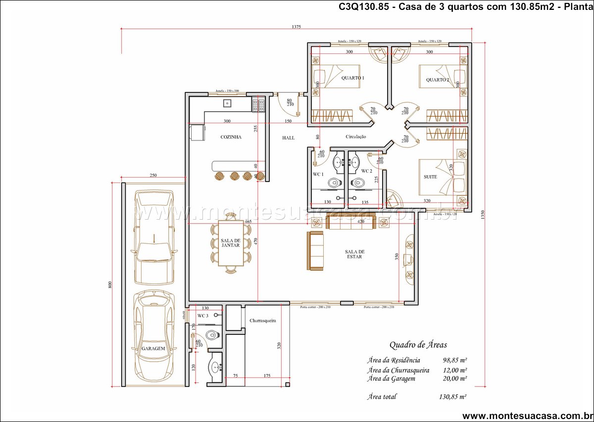130.85m2-casa-terrea-3-quartos-suite-churrasqueira - Imagem 3