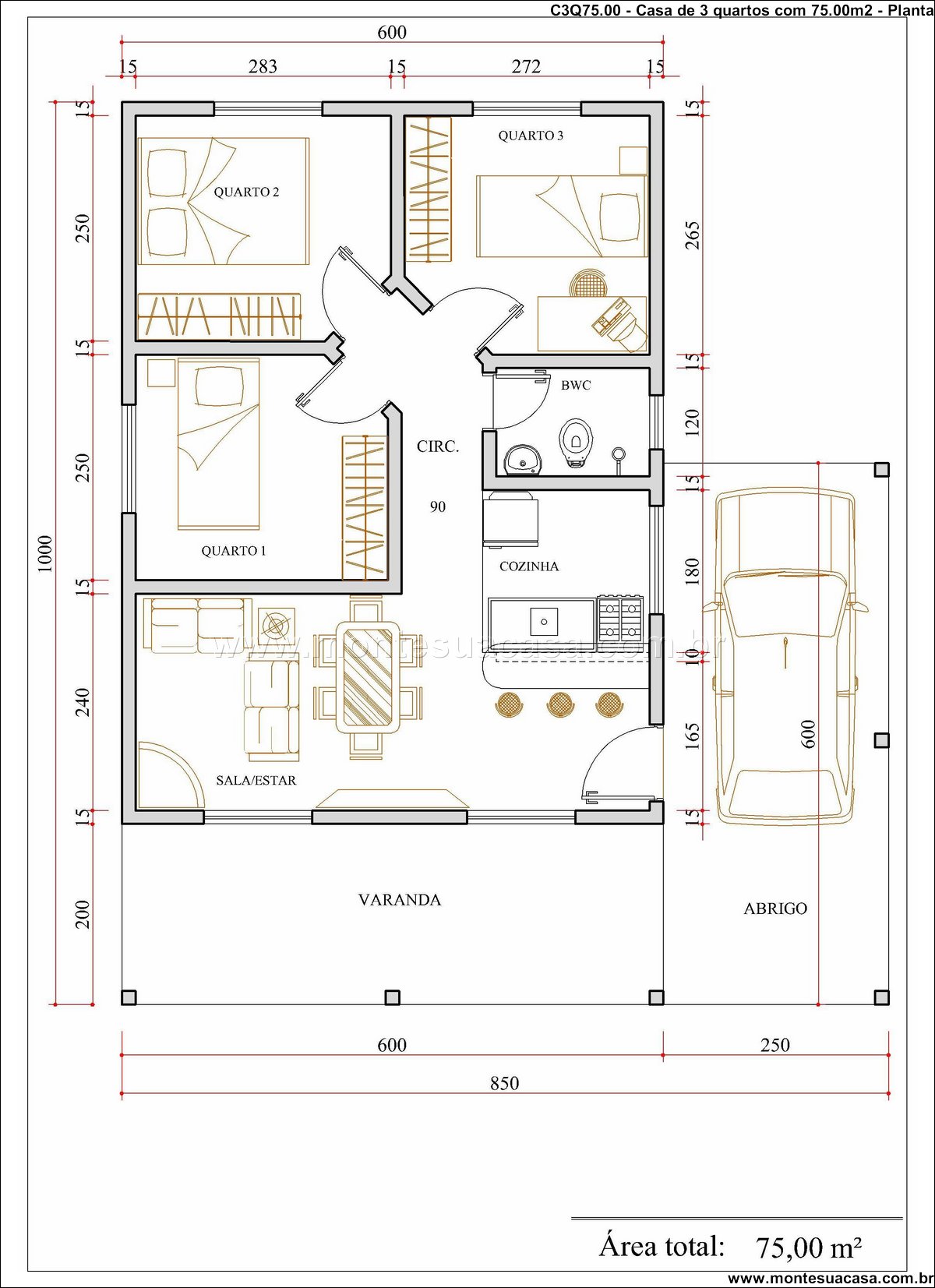75.00m2-casa-terrea-3-quartos-varanda-e-abrigo - Imagem 3