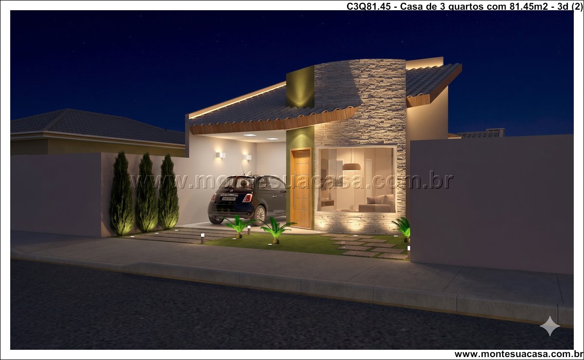 81.45m2-casa-terrea-3-quartos-com-churrasqueira-e-garagem - Imagem 3