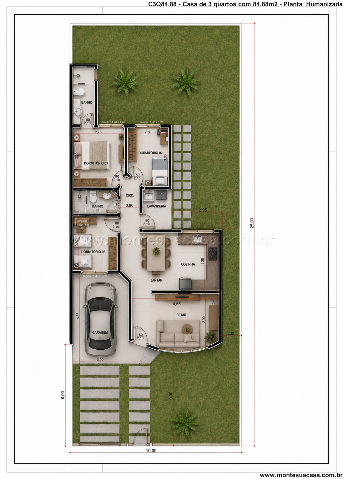 84.88m2-projeto-casa-terrea-3-quartos - Imagem 7