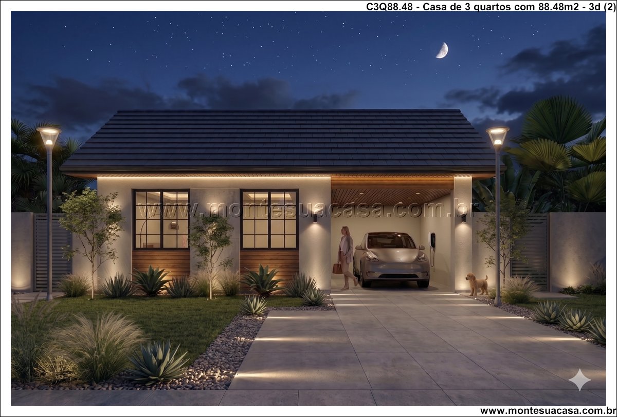 88.48m2-casa-terrea-com-3-quartos-e-garagem-integrada - Imagem 3