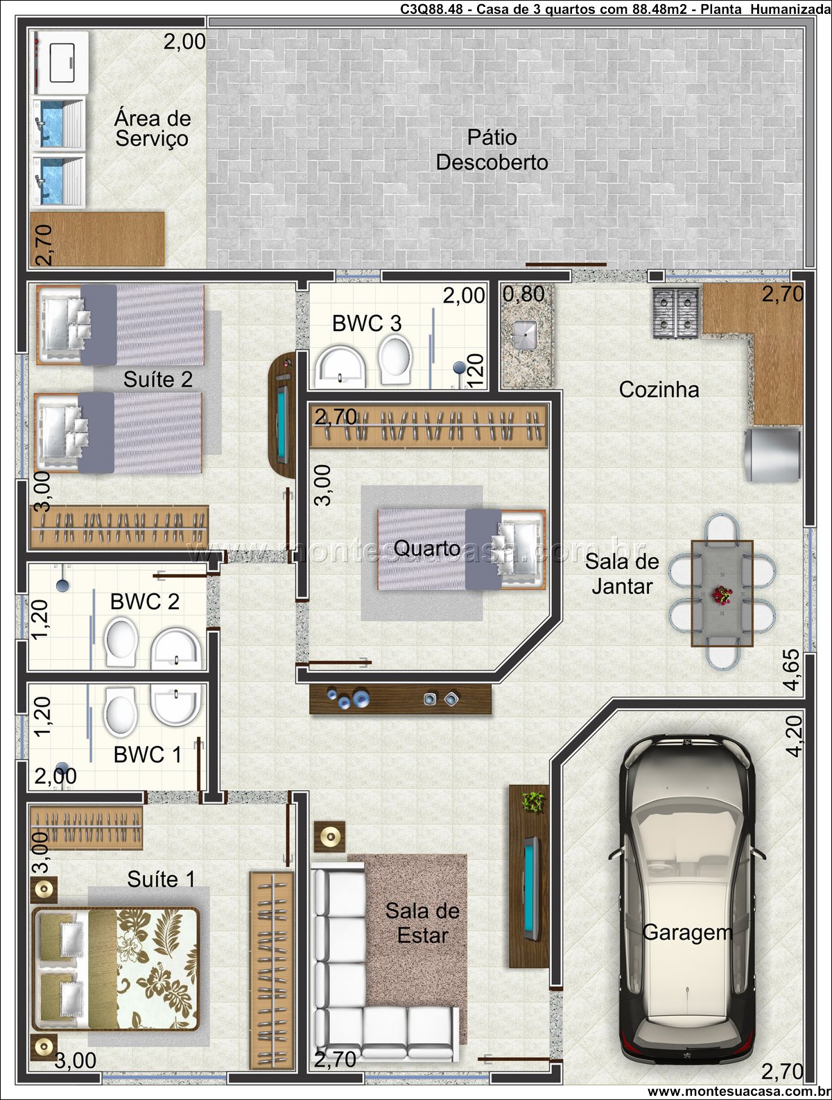 88.48m2-casa-terrea-com-3-quartos-e-garagem-integrada - Imagem 7