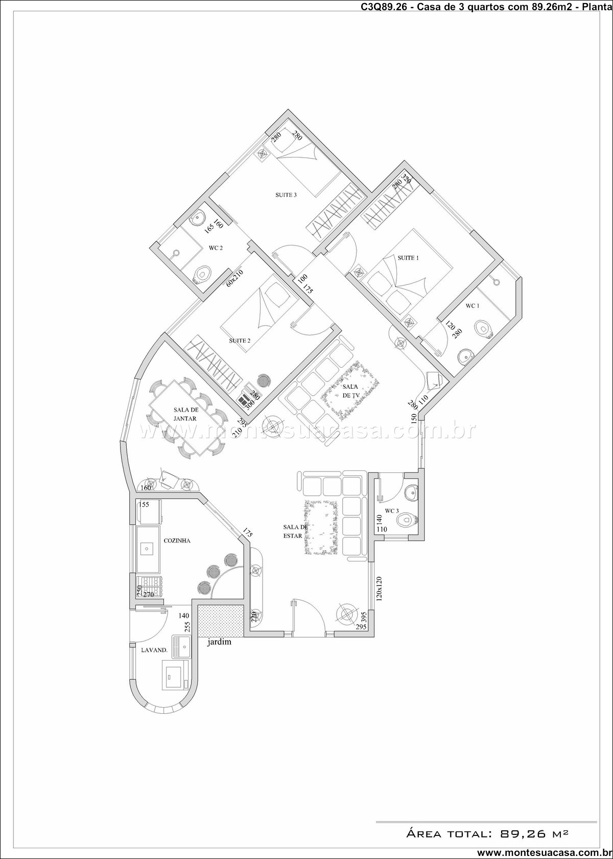 89.26-projeto-casa-terrea-3-quartos-3-suites-sala-dupla-cozinha-lavanderia - Imagem 3