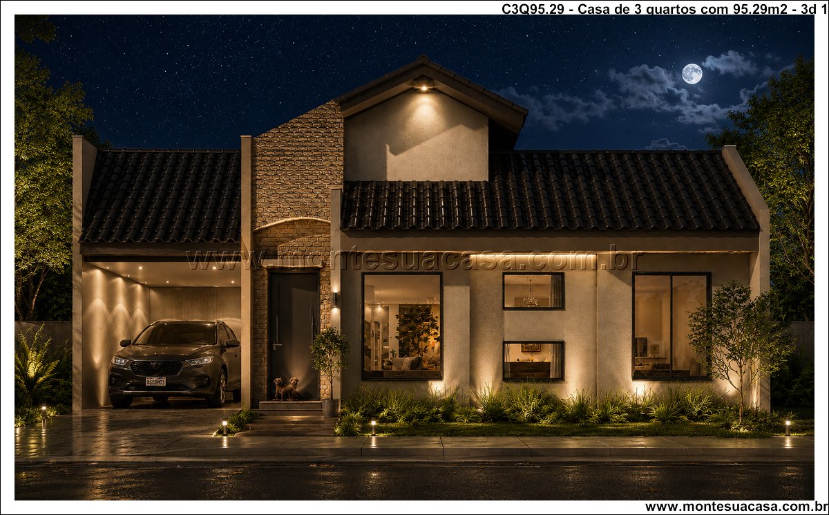 95.29m2-casa-terrea-3-quartos-com-garagem-integrada - Imagem 2