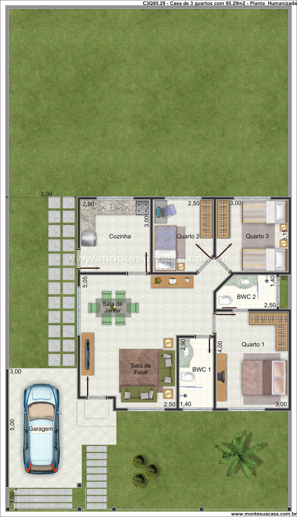 95.29m2-casa-terrea-3-quartos-com-garagem-integrada - Imagem 4