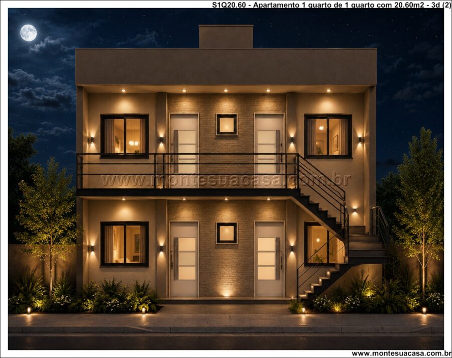 Kitnet Moderno Projeto de Kitnets 20,60m² – Planta Compacta para Renda