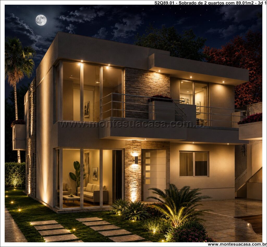 Sobrado Moderno com 2 Quartos 89.01m² – Fachada Elegante