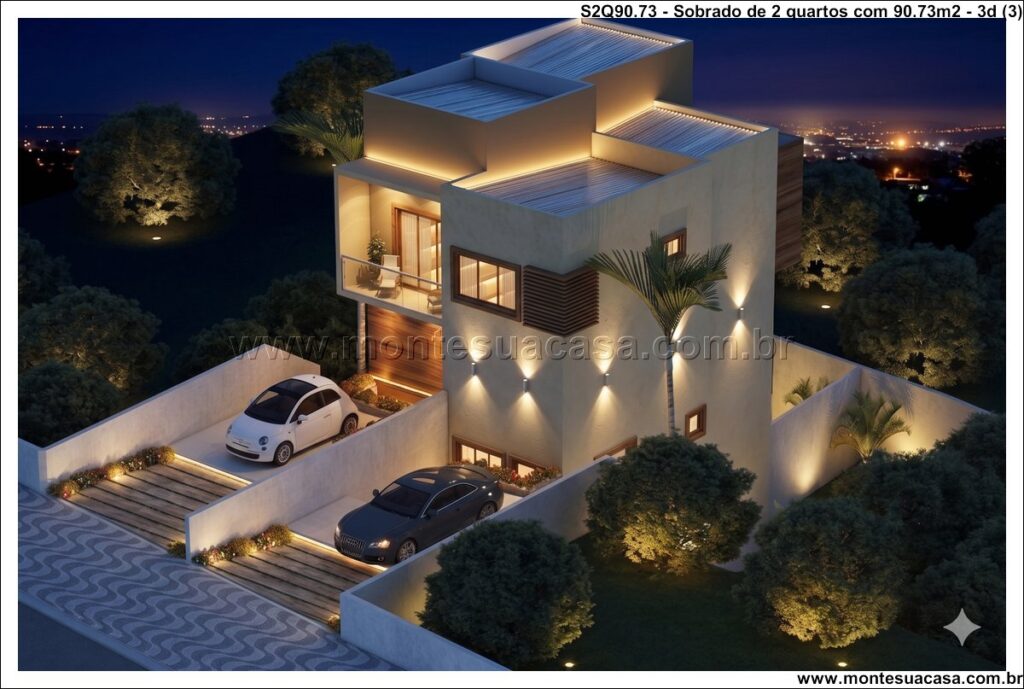 Sobrado moderno 90,73m² com 2 quartos e garagem dupla
