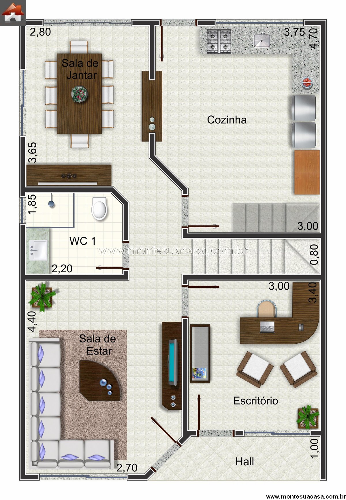 147.00m2-sobrado-3-quartos-suite-closet-escritorio-sacada - Imagem 2