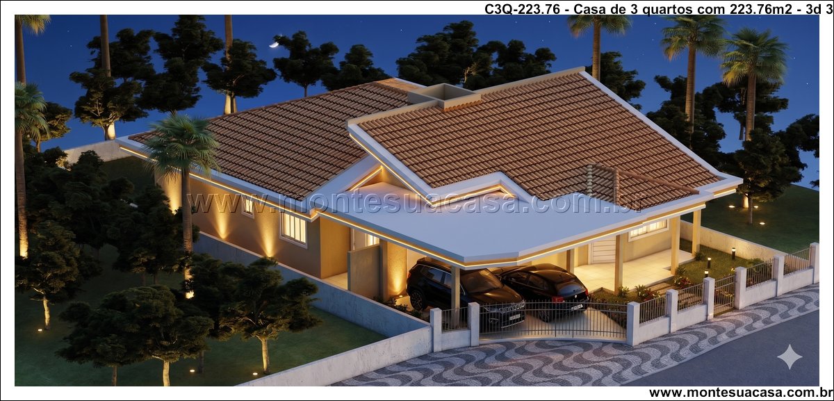 223.76m2-projeto-3Q-ambientes-integrados-com-varanda-e-garagem-coberta - Imagem 4