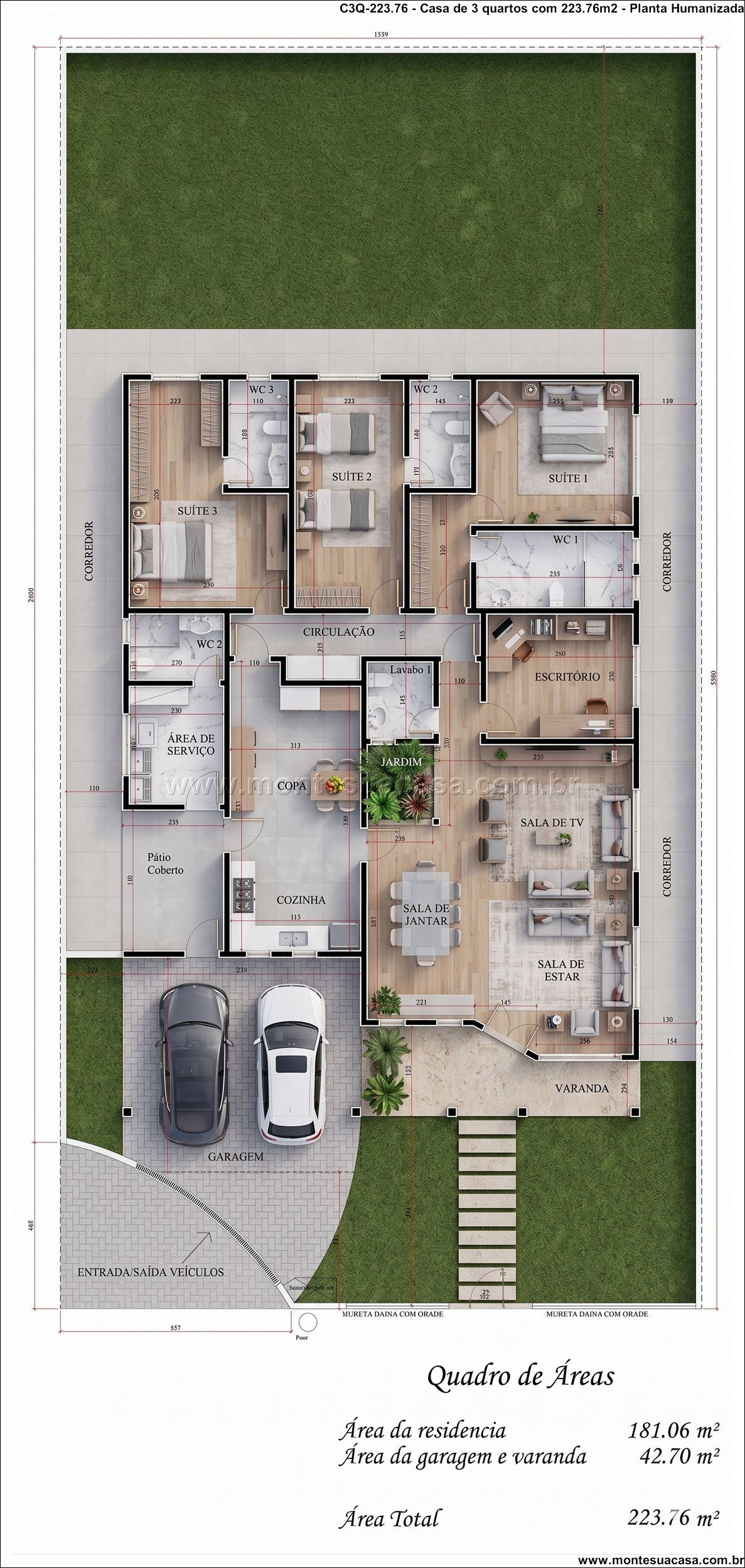 223.76m2-projeto-3Q-ambientes-integrados-com-varanda-e-garagem-coberta - Imagem 12