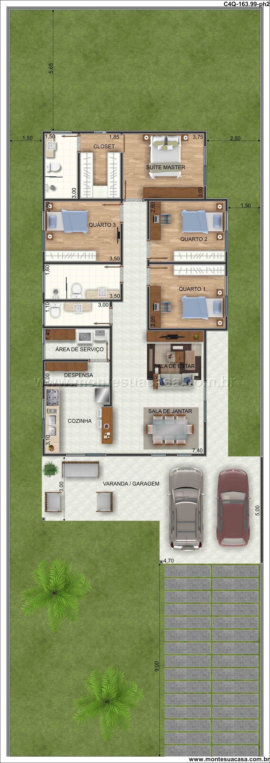 163.99m2-casa-terrea-com-quatro-quartos-e-varanda-integrada - Imagem 14