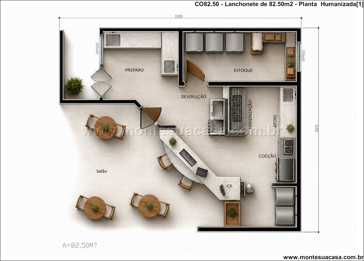 82.50m2-projeto-de-lanchonete-com-cozinha-industrial-e-salao-de-refeicoes-integrado