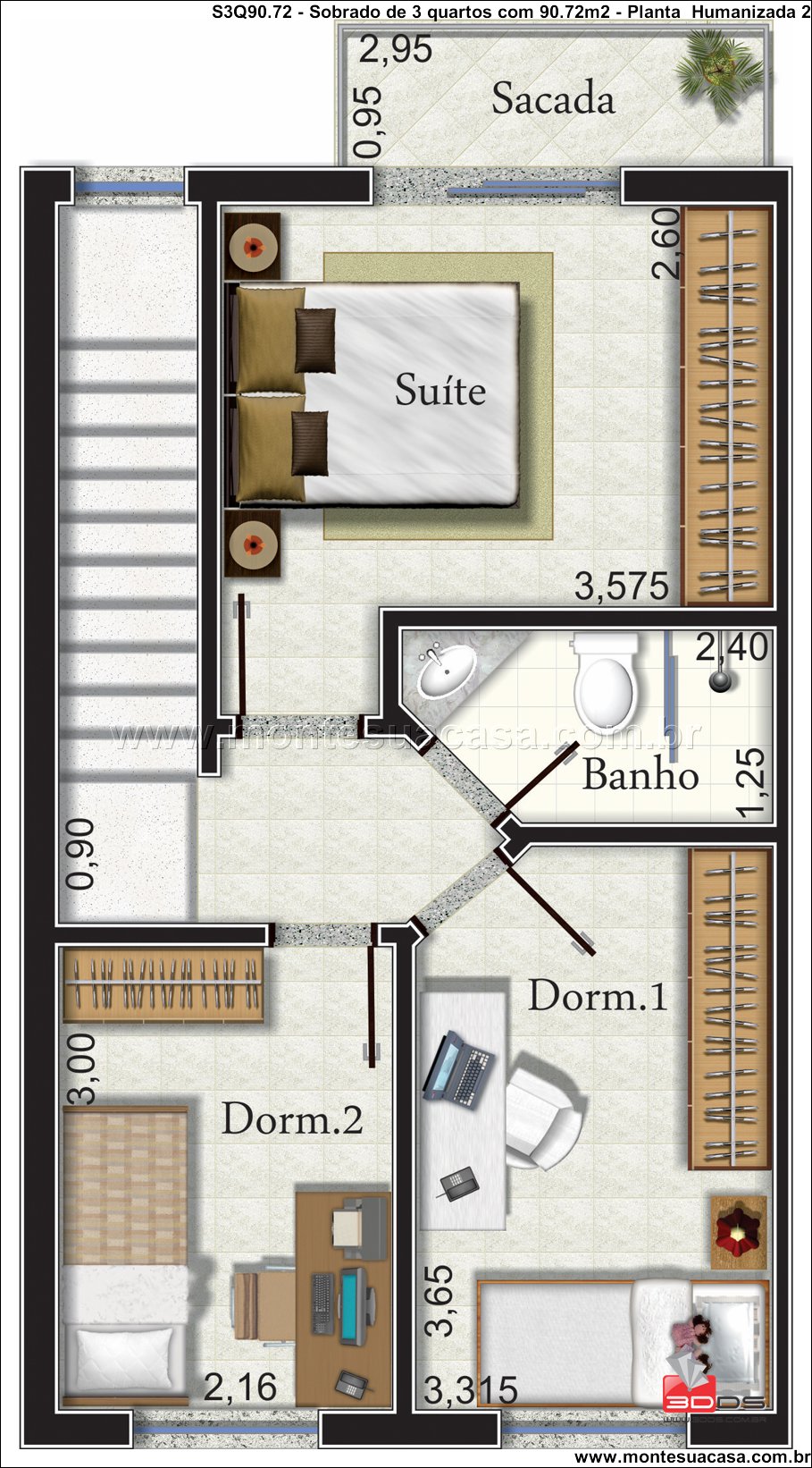 Sobrado de 90,72 m² com 3 quartos e sacada - Imagem 8