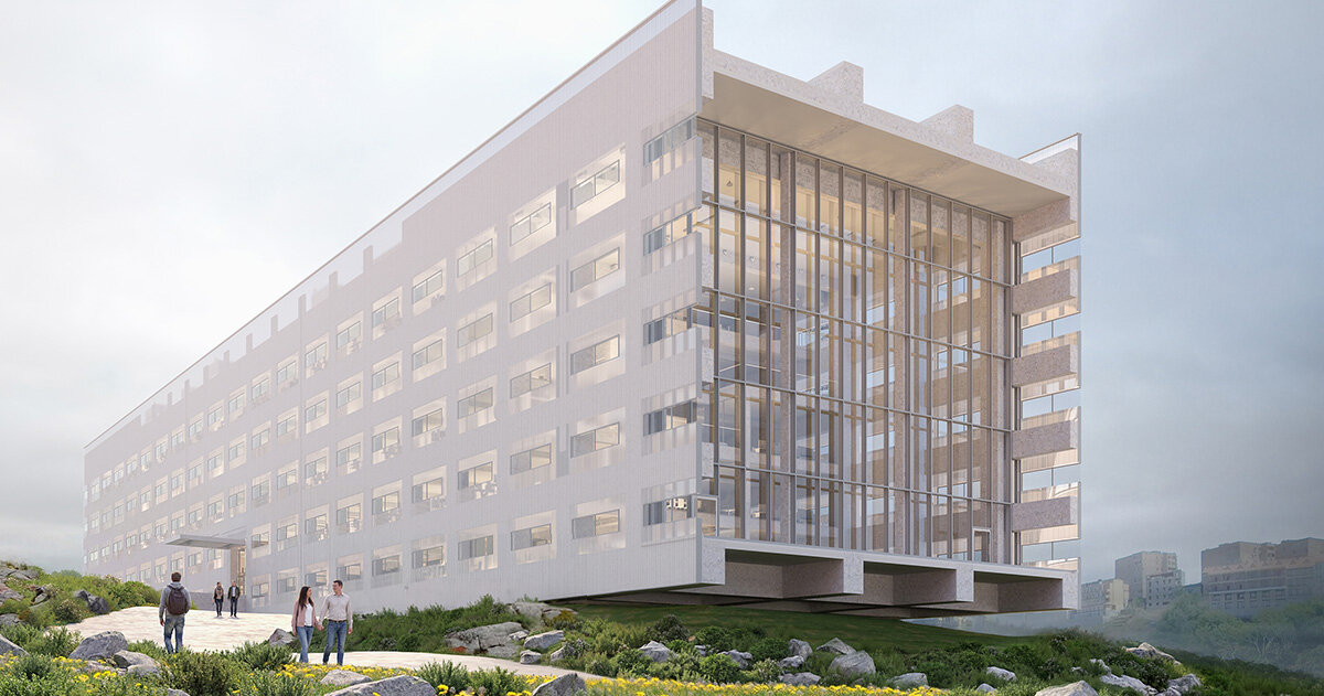 uma caixa brilhante em balanço duplo define o projeto do MVRDV em Yerevan, Armênia