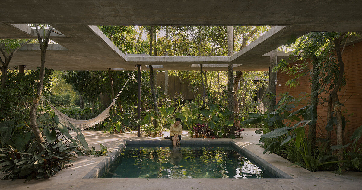 equipe de arquitetura organiza casa de terra comprimida em torno de árvores nativas no Paraguai