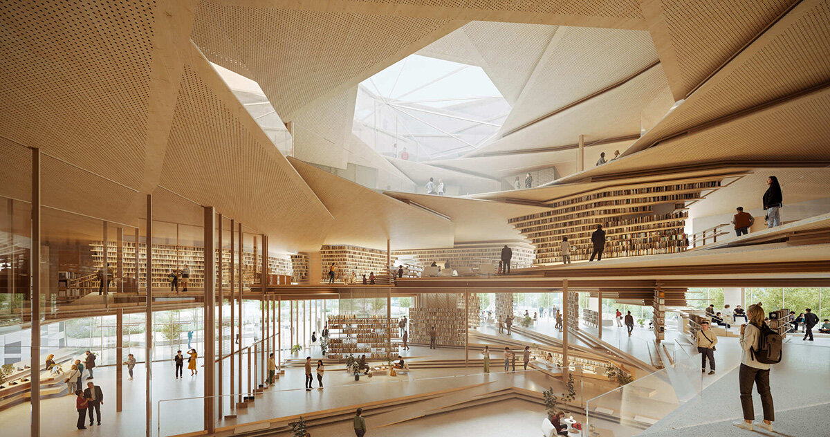 uma biblioteca de madeira em espiral de Kengo Kuma será erguida em Rzeszów, Polônia