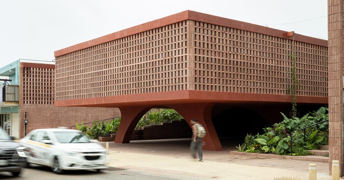concreto pigmentado vermelho molda museu do patrimônio do cacau no méxico