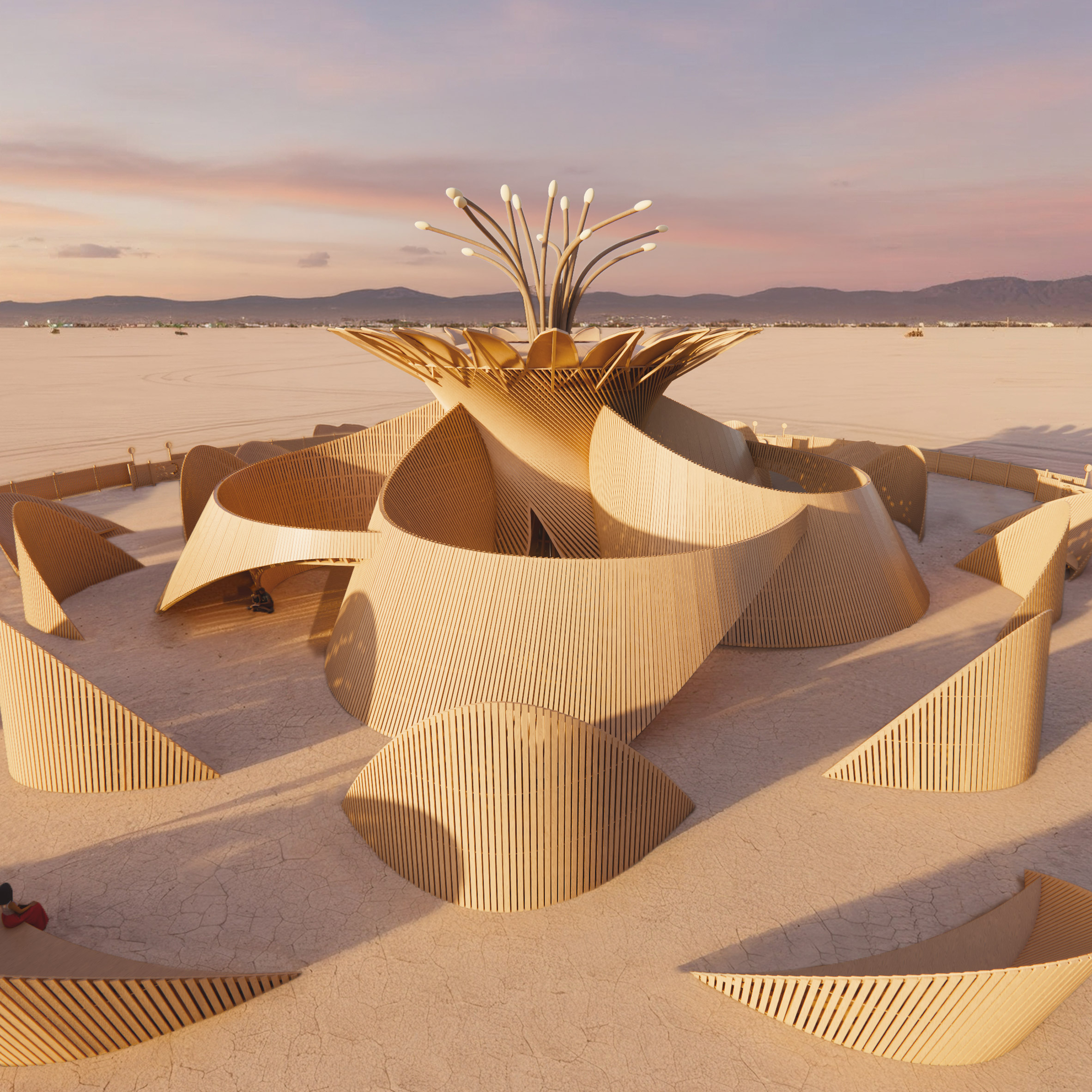 James Gwertzman baseia o templo do Burning Man em uma flor rara do deserto