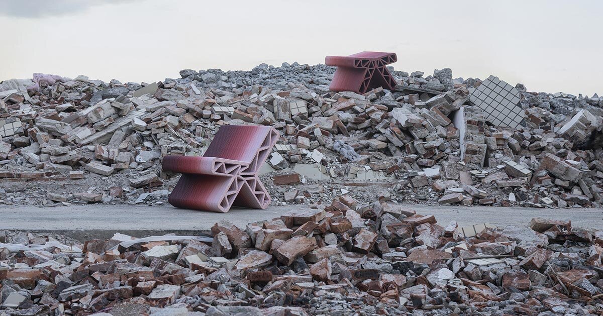 Mobiliário urbano impresso em 3D recicla resíduos de concreto e tijolo