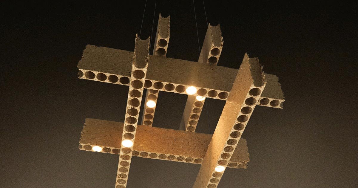 resíduos de portas de núcleo oco encontram nova vida como objeto de design luminoso