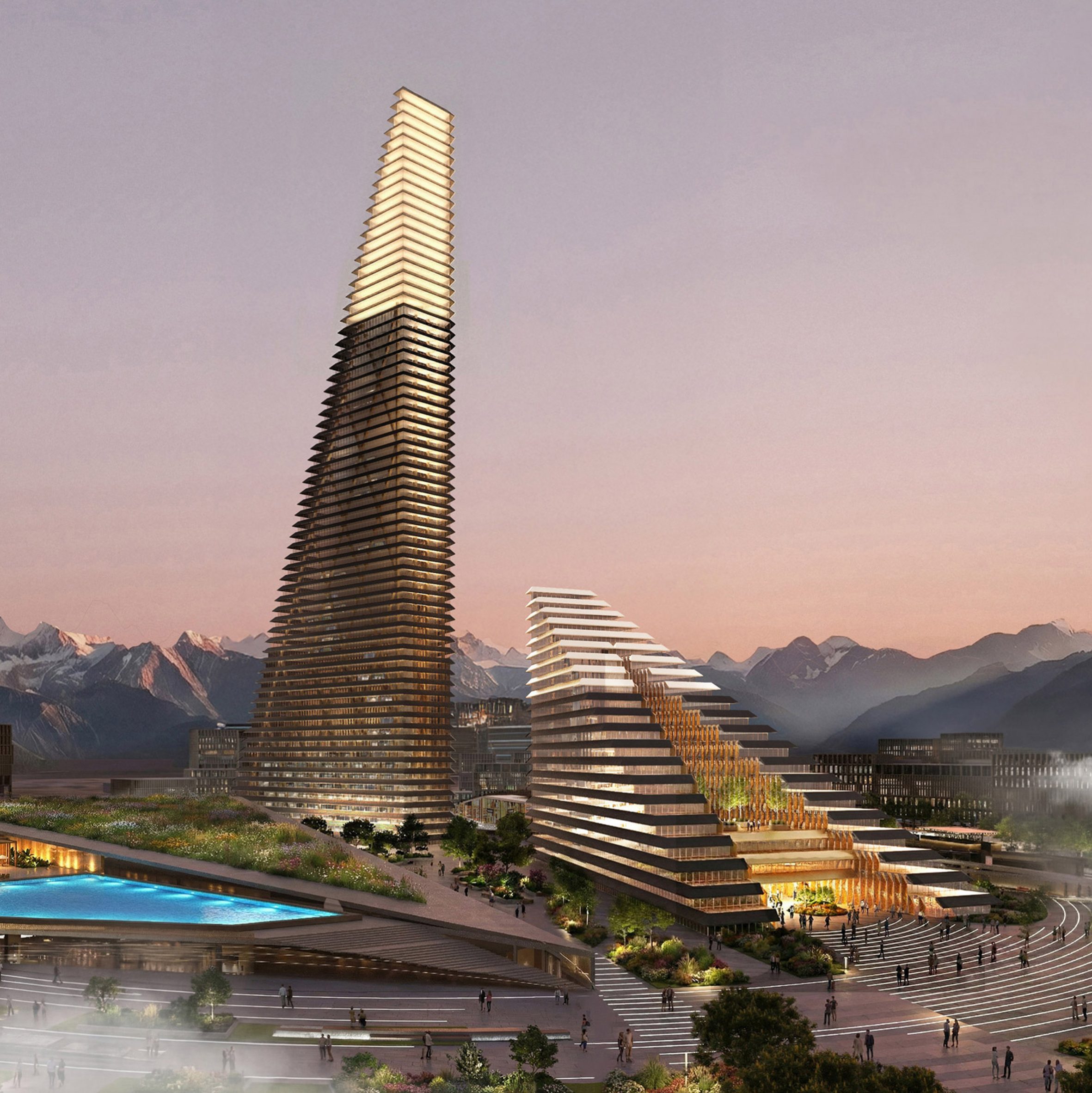 SOM projeta torres de vidro escalonadas para a nova cidade do Cazaquistão
