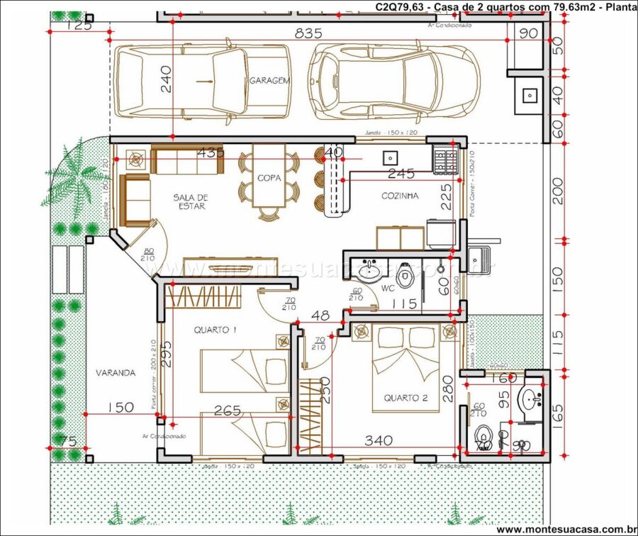 Casa Moderna com 2 Quartos e Varanda – Projeto 79,63m²