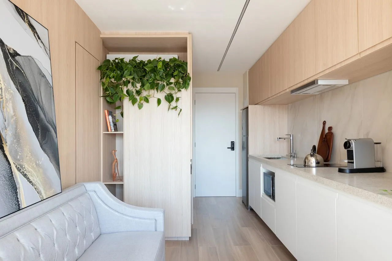 Estúdio de 41m² completo, com lavanderia, closet e lavabo