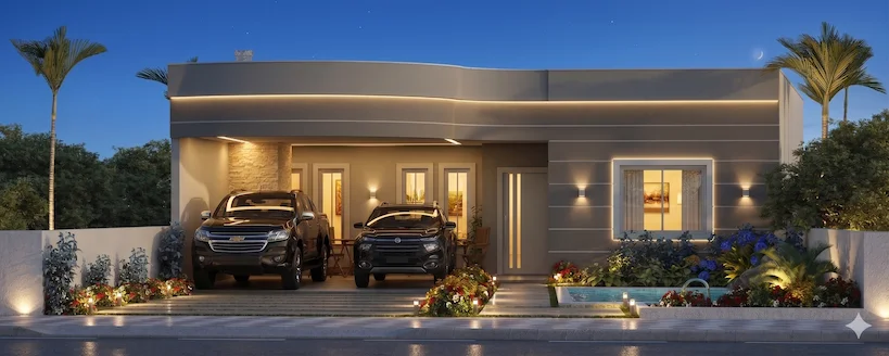 Casa térrea moderna de 165,81 m² com 3 quartos e piscina