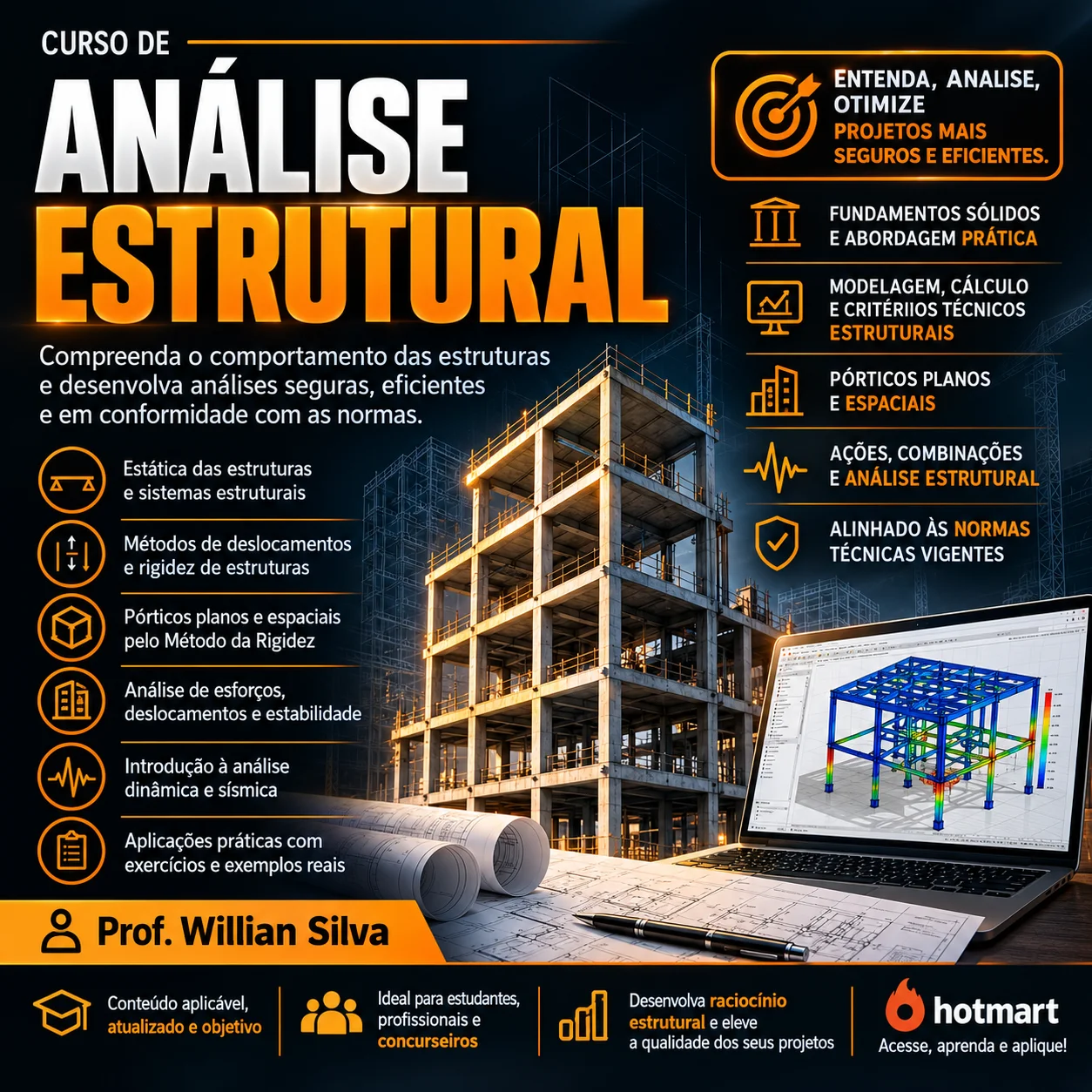 Curso de Análise Estrutural com estudo de esforços, deformações, estabilidade e modelagem de estruturas